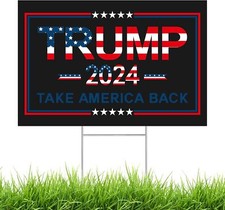 Large 24"X 16" Donald Trump 2024 Yard Sign for President Election with Metal H-S