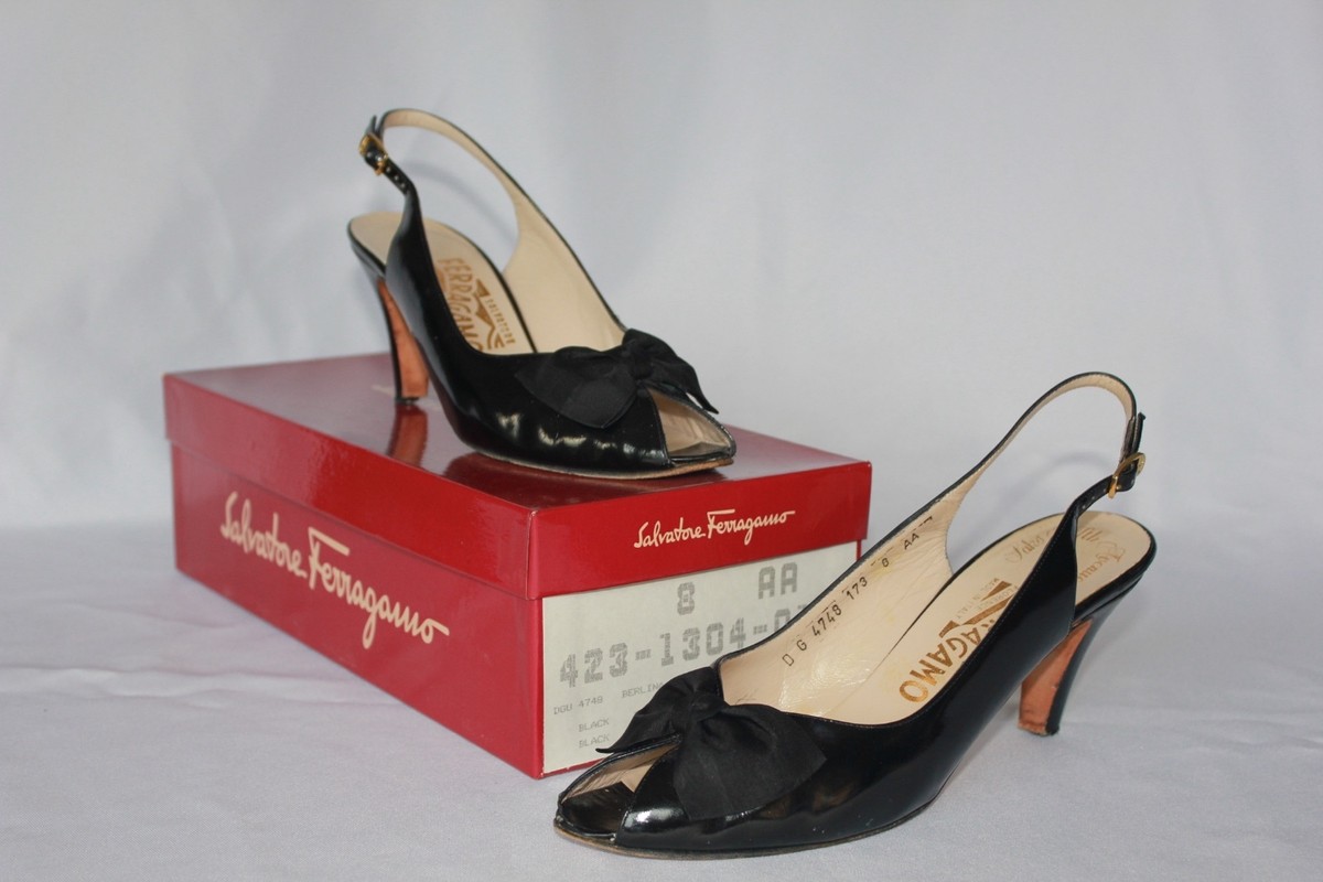Salvatore Ferragamo Vintage Black Peep-toe Heels; Size 8AA