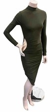 Missguided High Neck Slinky Midaxi Dress in Khaki/Olive Size UK 10 BNWT RRP £35