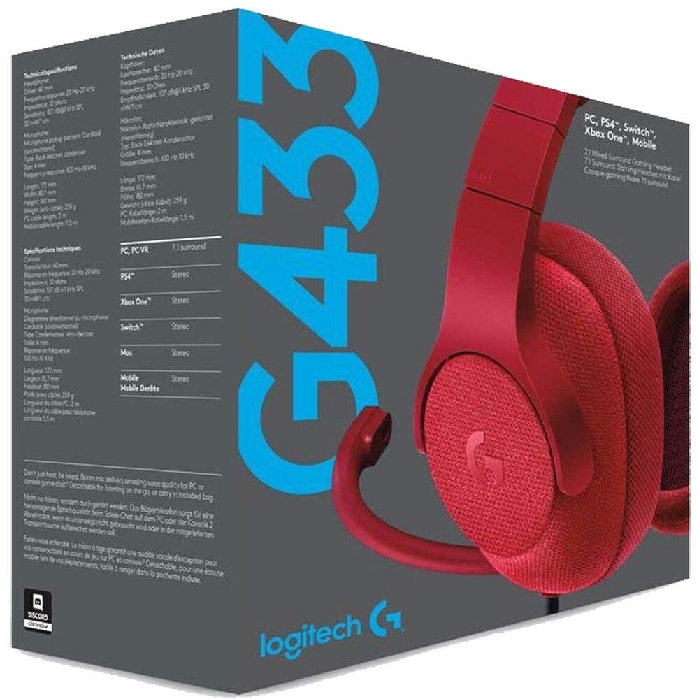 Logitech G433 Surround Gaming Headset Fire Red PC, PS4, Switch