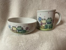 KOHZAN Japan Ceramic Baby Bowl and Mug w/2 Frog CUTE  Graphics