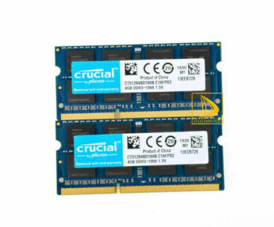 8G Crucial 2x 4 GB 2RX8 PC3-8500S DDR3 1066 Mhz SODIMM Laptop-Speicher RAM #Test