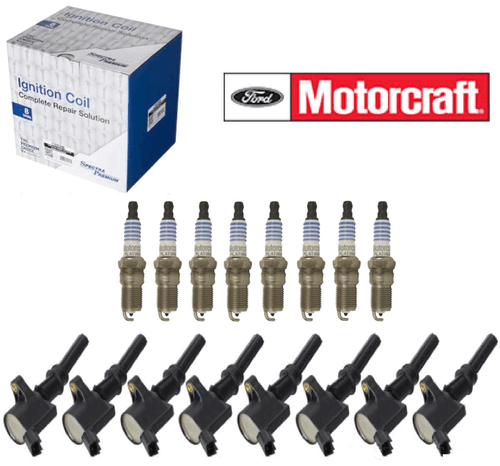 8 Spark Plugs FORD MOTORCRAFT SP405 & Coils REPLACE OEM # AGSF22FM1 DG508 - Bild 1 von 10