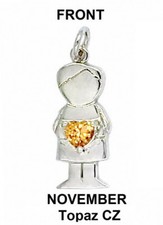 Fine Silver Plated BOY Pendant with Topaz CZ Heart November Birthstone
