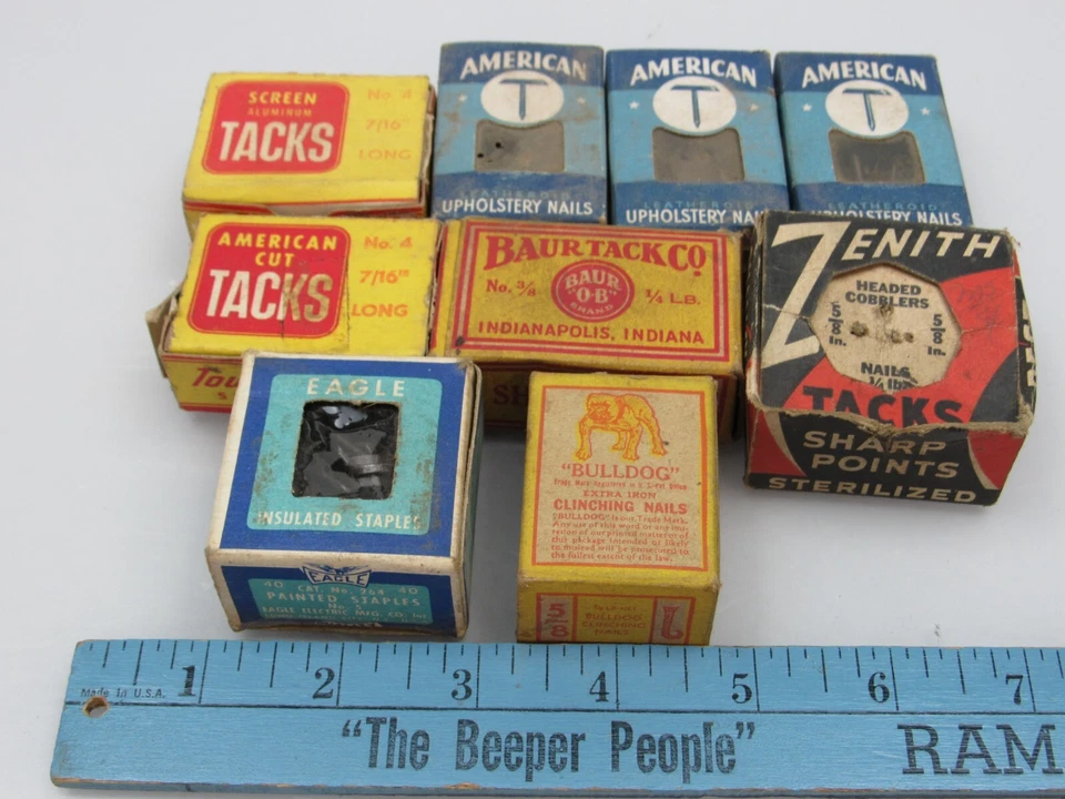 9 Cajas Vintage Tack Tapicería Uñas Zenith Torre Americana Bulldog Foto 2 de 4