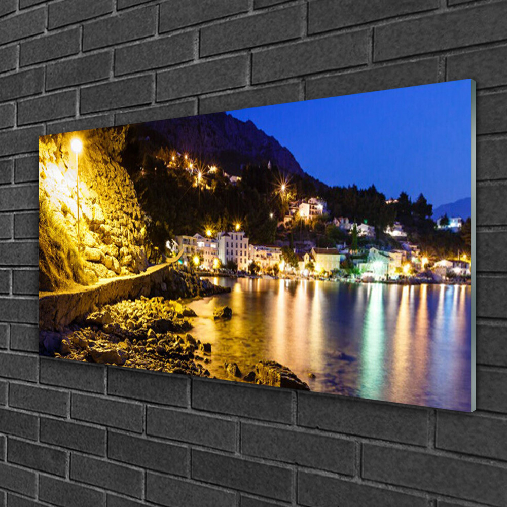 Tableau de Prestige en Verre 100x50 cm Impression HD Montagnes et Plage Finition Brillante