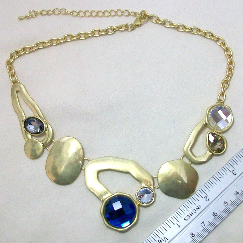 Collar llamativo de diamantes de imitación Forever 21 piedras azules transparentes glamour fiesta elegante Foto 3 de 4