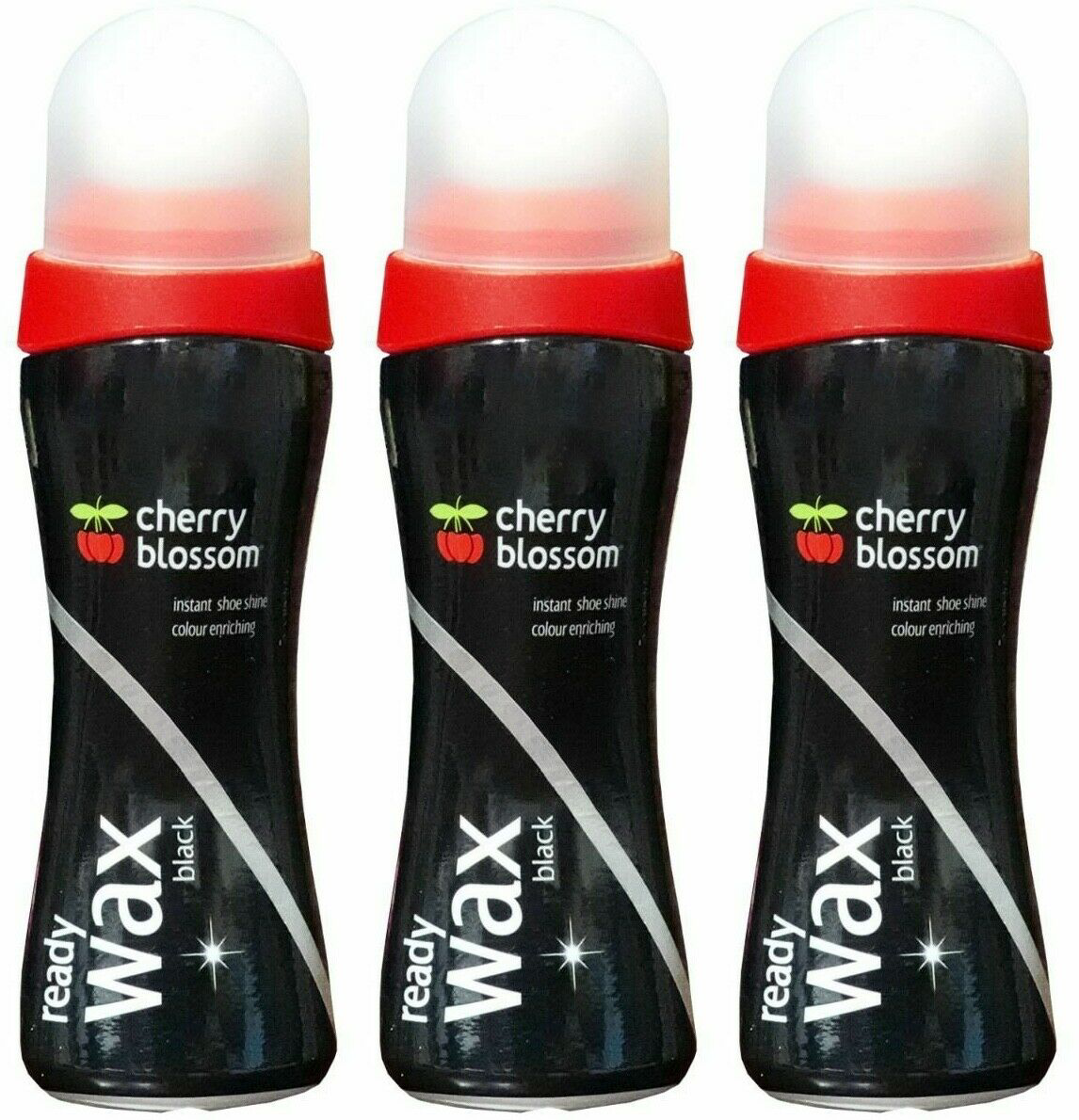 3x Cherry Blossom Instant Shoe Shine Polish Ready Wax Liquid 85ml - Black