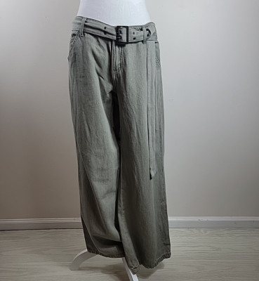 Sincerely Jules Pants Women 7 Green Wide Leg Cotton Belted Midrise Palazzo Boho