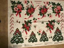 Rose & Holly Christmas Tree Candy canes Appliques Fabric Panel  Sew Applique  