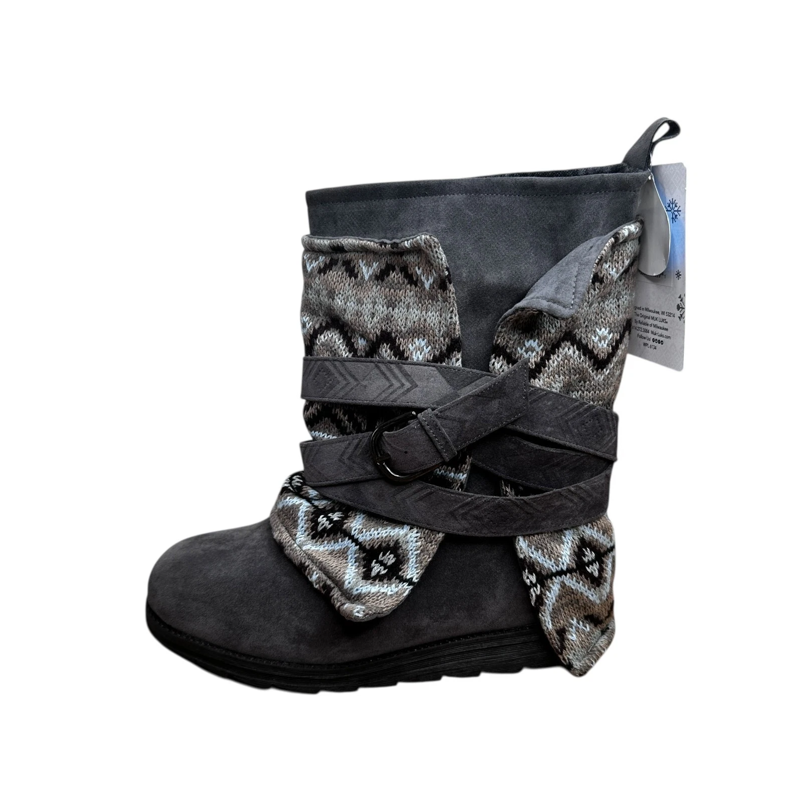 Muk Luks Nikki Women's Knit Overlay Winter Boots Gray Size 10 - side profile