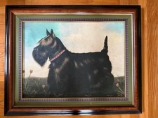 Paul Stagg Scottish Terrier Embellished Textured Print on Canvas Framed Signed