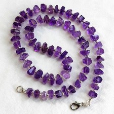 Amethyst Gemstone 8 to 10 mm Size Faceted Nugget Beads 17.5" Necklace