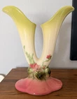 Vintage Hull Porcelain #W15 Woodland Pink Green Glossy Double Cornucopia Vase