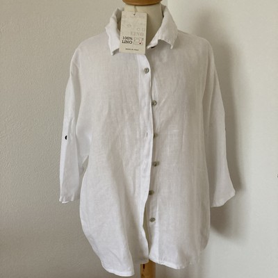 Damen Bluse Weiss TG U Leinen