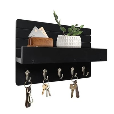 Key Holder Wall Mount, Rustic Key Hooks for Wall with Shelf for Mail Organizer,