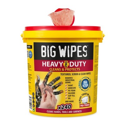 BIG WIPES HEAVY DUTY PRO+ 240 WIPE BUCKET HEAVY DUTY TEXTURED SCRUB & CLEAN WIPE