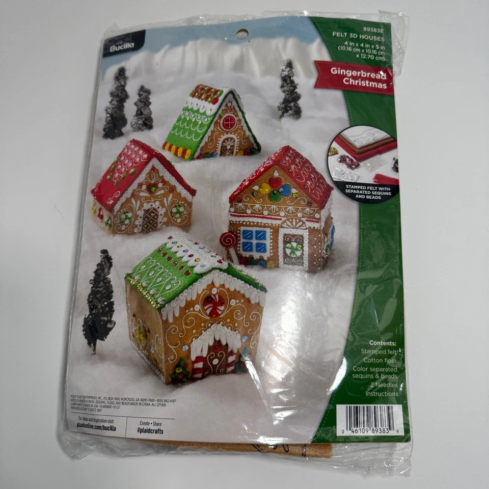 Bucilla 89383E Gingerbread Christmas Village Felt House Ornament Kit NEW Sealed - Image 2 of 4