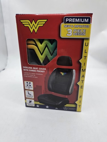 Wonder Woman 3-Piece Black Sideless Seat Cover w/ Cargo Pocket Poly Vinyl