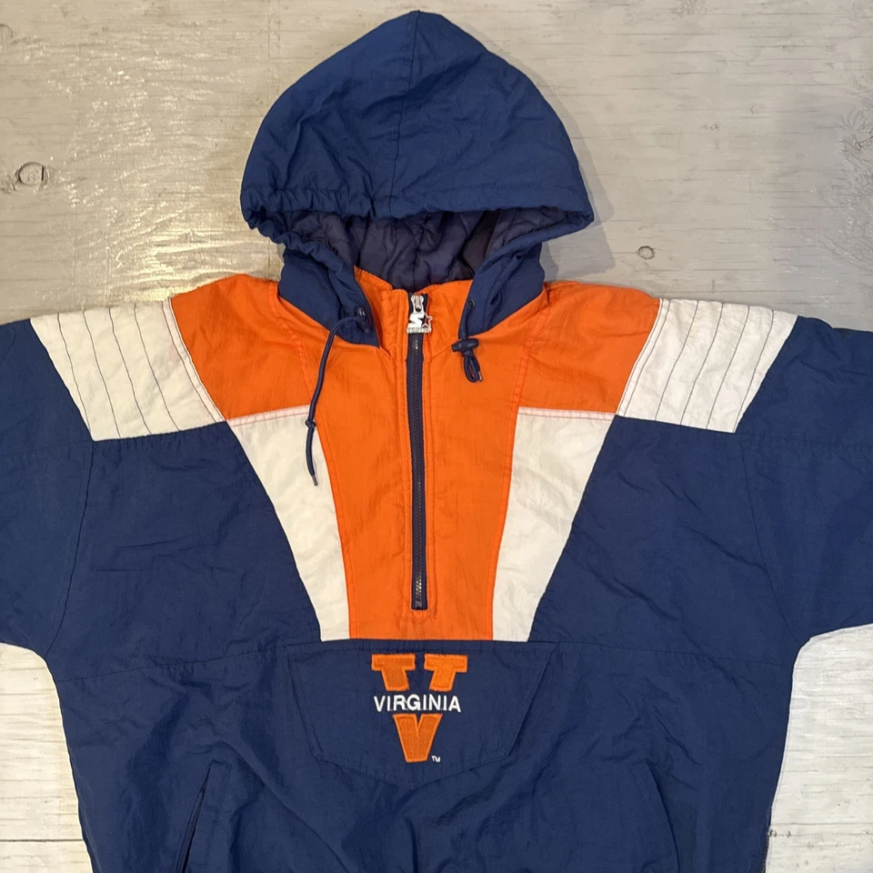 Vintage 90s NCAA Starter University Of Virginia Cavaliers 1/2 Zip Jacket Sz XL - Image 4 of 4