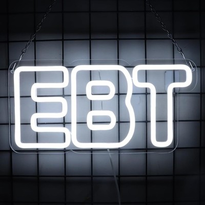 16''x7'' EBT Open White Vivid LED Neon Sign With Dimmer USB Powered Light Lamp