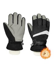 Kids Snow Ski Gloves Winter - Waterproof Warm Medium fits 6-8 years Black