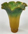 Amber Green Lily Lamp Shade Tiffany Style Vintage Tulip Blown Glass Flower Decor