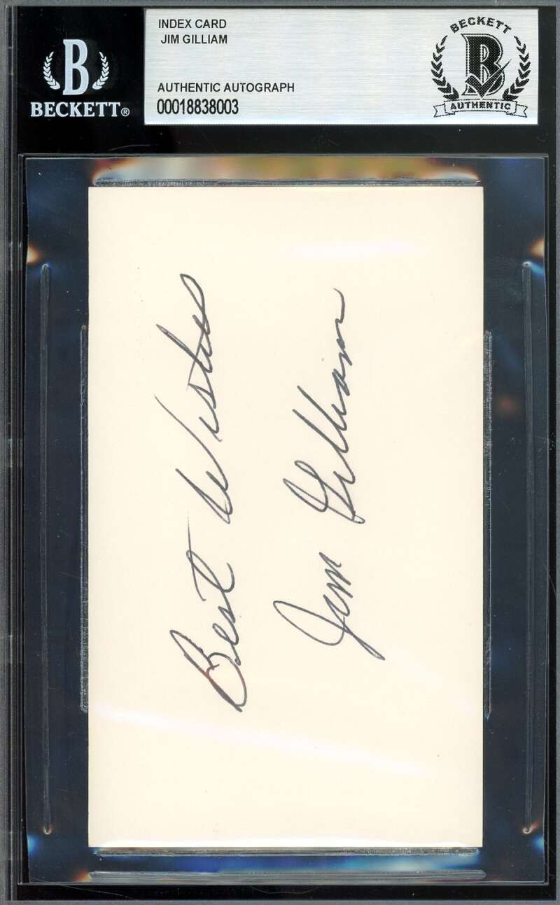 Jim Gilliam Beckett BAS Signed 3x5 Index Card Autograph