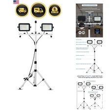 LED Work Light 10000 Lumen with Stand Floodlight Waterproof Dual Head Lamp