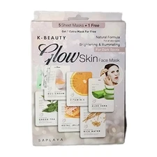 Saplaya SFMP006 K-Beauty GLOW SKIN FACE MASK Sheets 5+1 VARIETY PACK Aloe, Egg +
