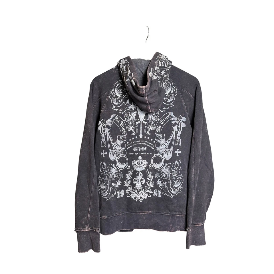 Guess Jeans Graphic Full Zip Hoodie Sweatshirt Distressed Design Mens Medium - Image 4 of 4