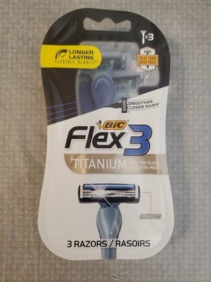 Bic Flex 3 Titanium Mens Disposable 3 Razors Ultra Thin Blades Brand New