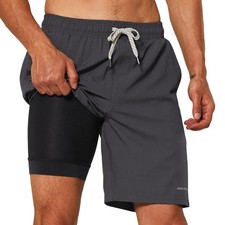 Mens Swim Trunks with Compression Liner 9 Inch Quick Dry Swim Shorts with Poc...