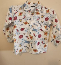 Vintage Sears Boys Long Sleeve Button Up Size 8 AOP Railroad Multi Color GUC