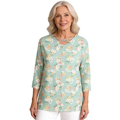 Women Top Criss-Cross Neckline Shirt Adaptive Blouse Patient Lightweight Caring