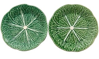 (2) Bordallo Pinheiro Piatti Foglia di Cavolo 7 5” Verde Made in Portugal