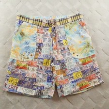 Robert Graham Swim Trunks Mens 38 License Plate Graphic Print Multi Color
