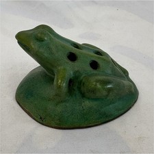 Nice vintage Fulper Pottery green-glazed ceramic frog flower frog. 