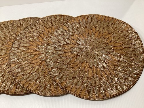 (4) Vintage Pier 1 Solid Beaded Placemats 15” Round NO MISSING BEADS! - Picture 2 of 6