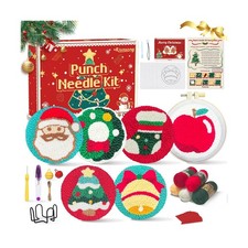 Rivnsong Christmas Punch Needle Kit   DIY Embroidery Set for Beginn... Fas