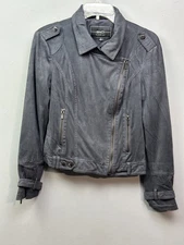 BNCI by Blanc Noir Jacket Womens XS Gray Moto Biker Asymmetrical Zip Suede Look