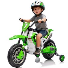 Green 12V Kids Ride On Motorcycle Dirt Bike Motorbike with Music,Training Wheels