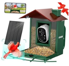  Bird Feeder with Camera, Camera Bird Feeder for Outside, Solar-Powered, Green