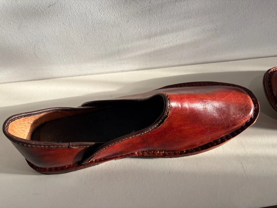 Indian Handmade Rajasthani Men Shoes Leather Jutties Slip-On, UK SIZE 10 *NEW - Image 2 of 4