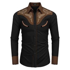Men's Western Cowboy Shirt Long Sleeve Retro Printing Casual Buttons Down Shirt