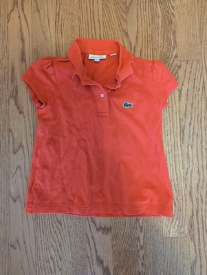 Lacoste Girls Toddler 5T Collared Shirt Red Preppy Short Sleeve 100% Cotton