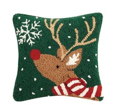 Peking Handicraft Reindeer with Snowflake Holiday Hook Pillow, 10" Long