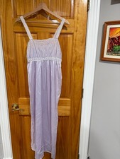 Vintage Style Lavender Nylon Lace Empire Waist Maxi Nightgown Slip Dress Small