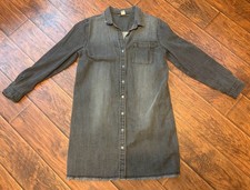 Ladies Charcoal Color Denim Dress Shirt, Sz 14 Raw Hem Stretch Comfortable