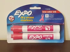2-pack Expo Pink Ribbon Chisel Tip Low-Odor Ink Dry Erase Whiteboard Markers New